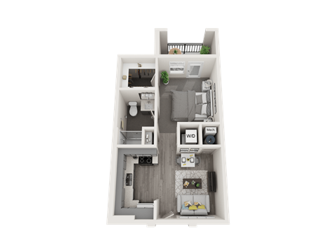 Floor plan for 1 bed, 1 bath, 502 sqft